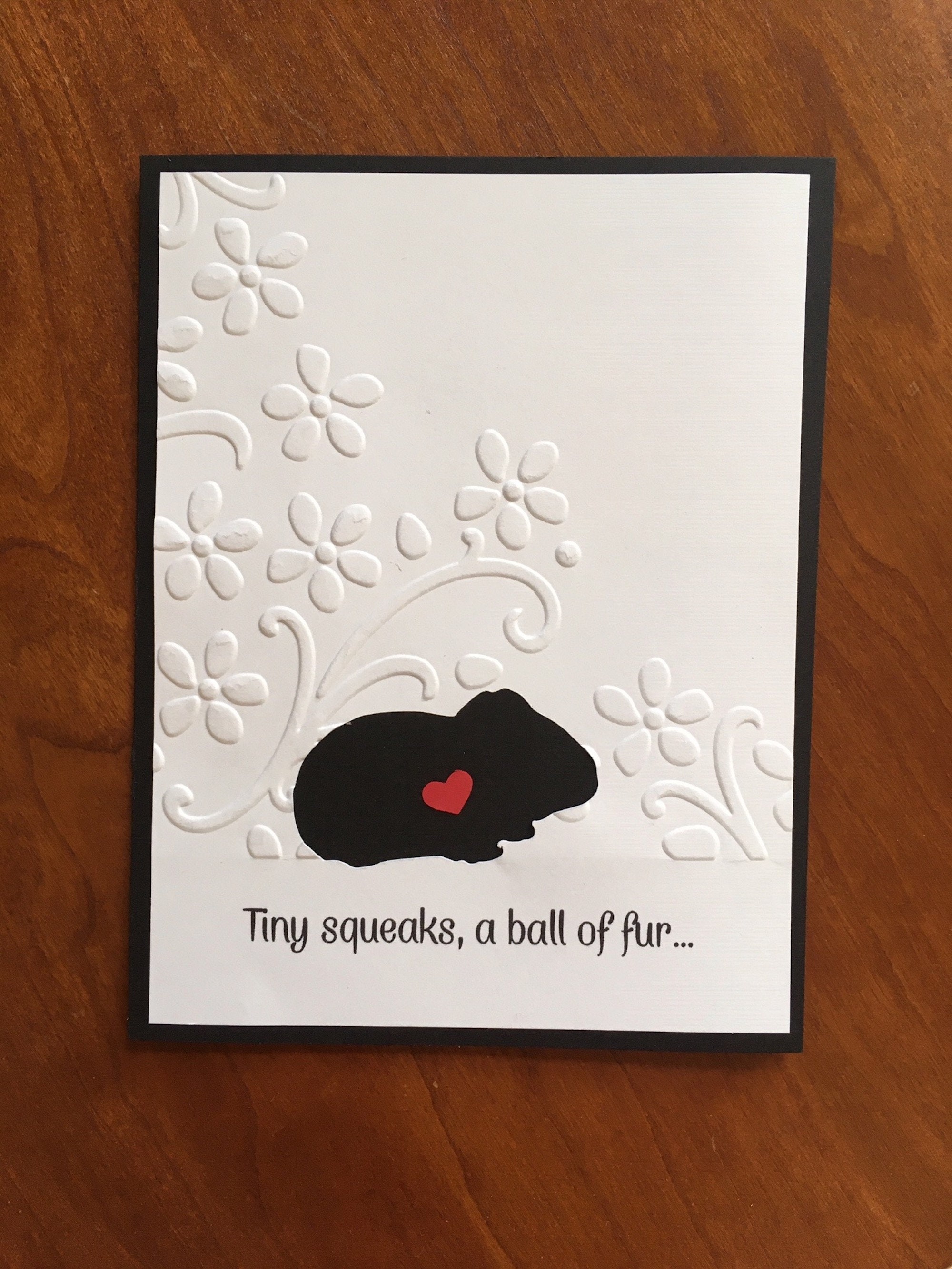 Handmade bereavement sympathy card commemorating the loss of a pet guinea pig with touching tribute design
